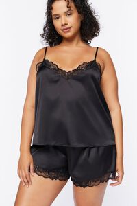 BLACK Plus Size Satin Cami & Shorts Pajama Set, image 1
