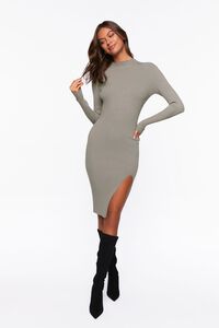 GREY Ribbed Knee-Length Sweater Dress, image 4