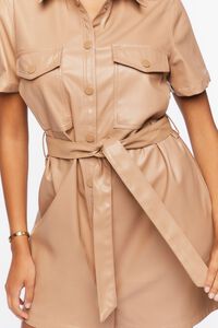 LIGHT BROWN Faux Leather Shirt Dress, image 5