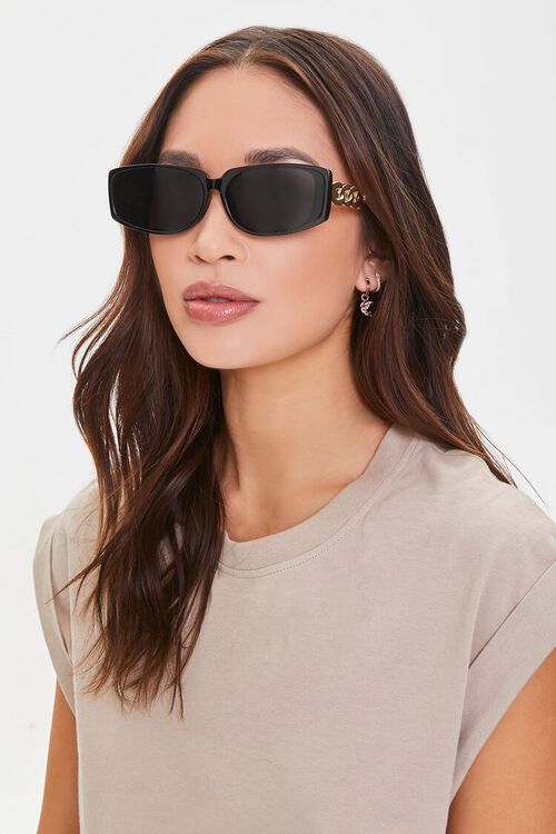 GOLD/BLACK Chain Rectangle Frame Sunglasses, image 1
