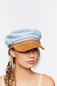 BLUE/BROWN Corduroy-Trim Cabbie Hat, image 2