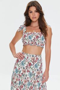 CREAM/MULTI Floral Print Crop Top & Midi Skirt Set, image 5