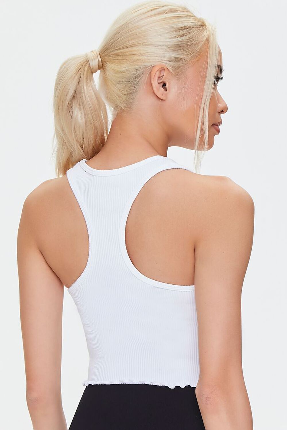 WHITE Active Seamless Lettuce-Edge Crop Top, image 3