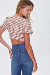 CAMEL/WHITE Gingham Tie-Front Crop Top, image 3
