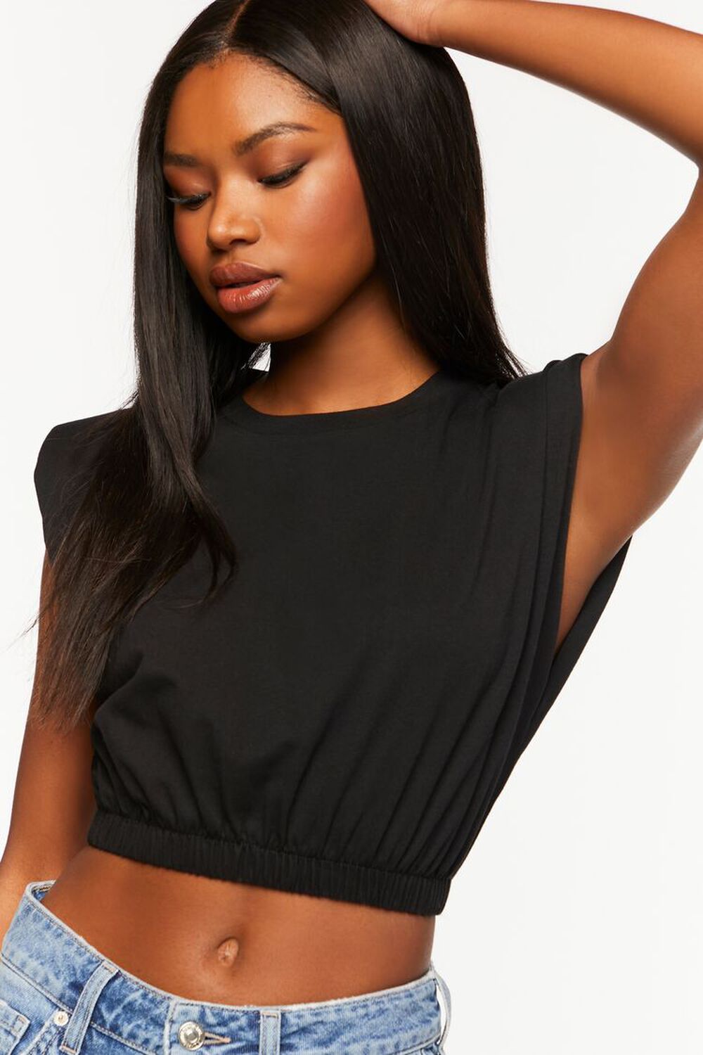 BLACK Cropped Muscle Tee, image 1