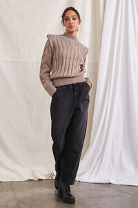 TAUPE Mock Neck Cable Knit Sweater, image 4