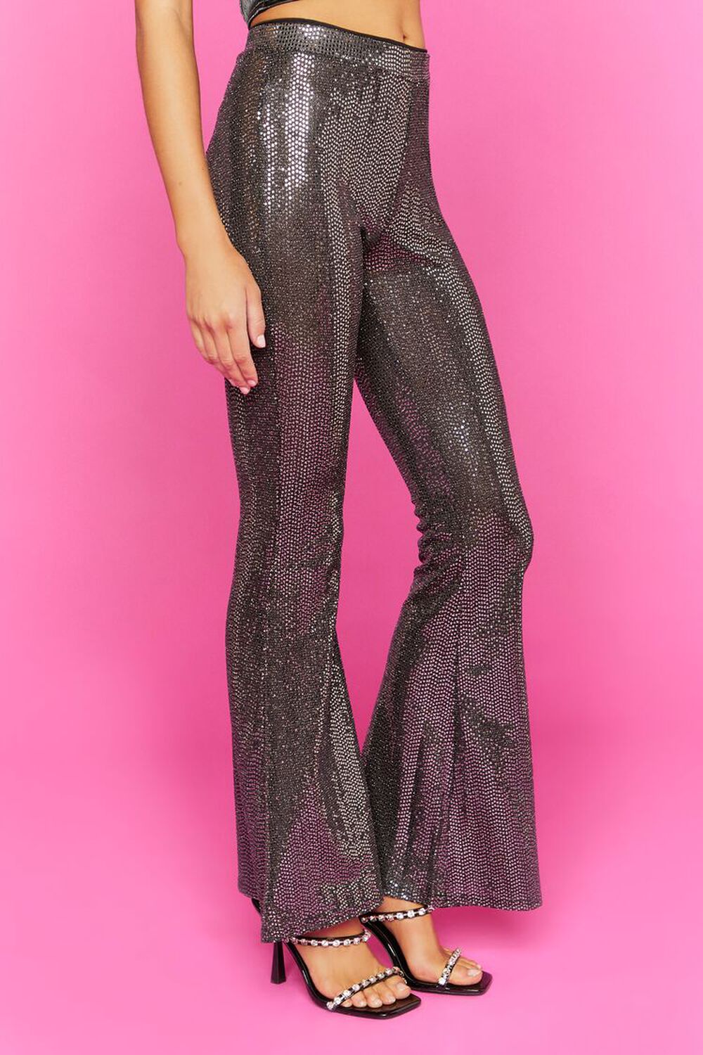 BLACK/SILVER Sequin Mid-Rise Flare Pants, image 3