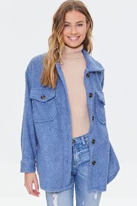 DARK BLUE Faux Shearling Button-Front Shacket, image 2