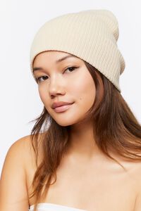 SAND Ribbed Knit Beanie, image 1