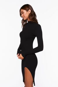 BLACK Ribbed Knee-Length Sweater Dress, image 2