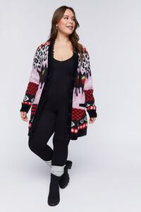 BLACK/MULTI Plus Size Mixed Print Longline Cardigan Sweater, image 4