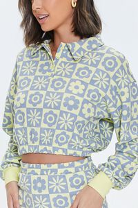 YELLOW/BLUE Floral Checkered Cropped Pullover, image 5