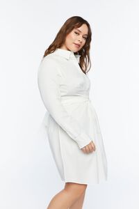 WHITE Plus Size Poplin Tie-Waist Shirt Dress, image 2