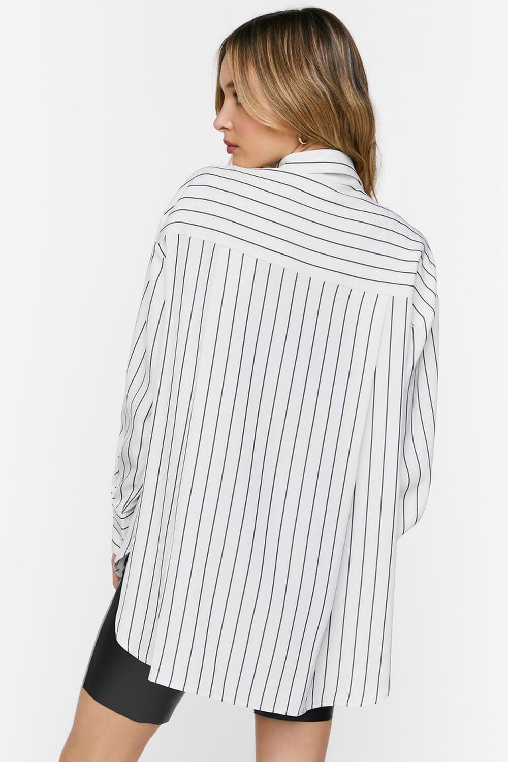 WHITE/BLACK Oversized Striped High-Low Shirt, image 3