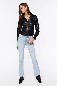 BLACK Faux Leather Ruched Shirt, image 4