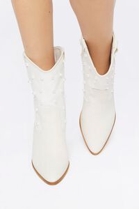 WHITE Faux Leather & Pearl Cowboy Boots, image 4