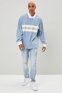 DUSTY BLUE/KHAKI Striped-Panel Polo Shirt, image 4