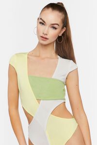 GREEN/YELLOW Colorblock Cutout Bodysuit, image 5