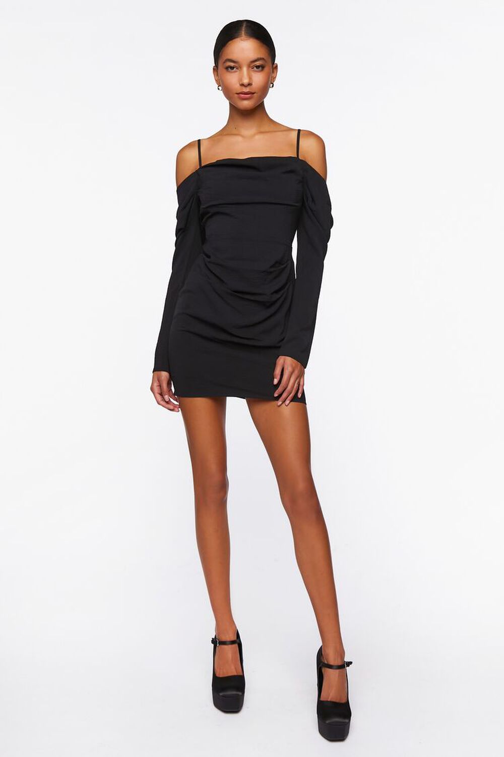BLACK Crepe Open-Shoulder Mini Dress, image 1