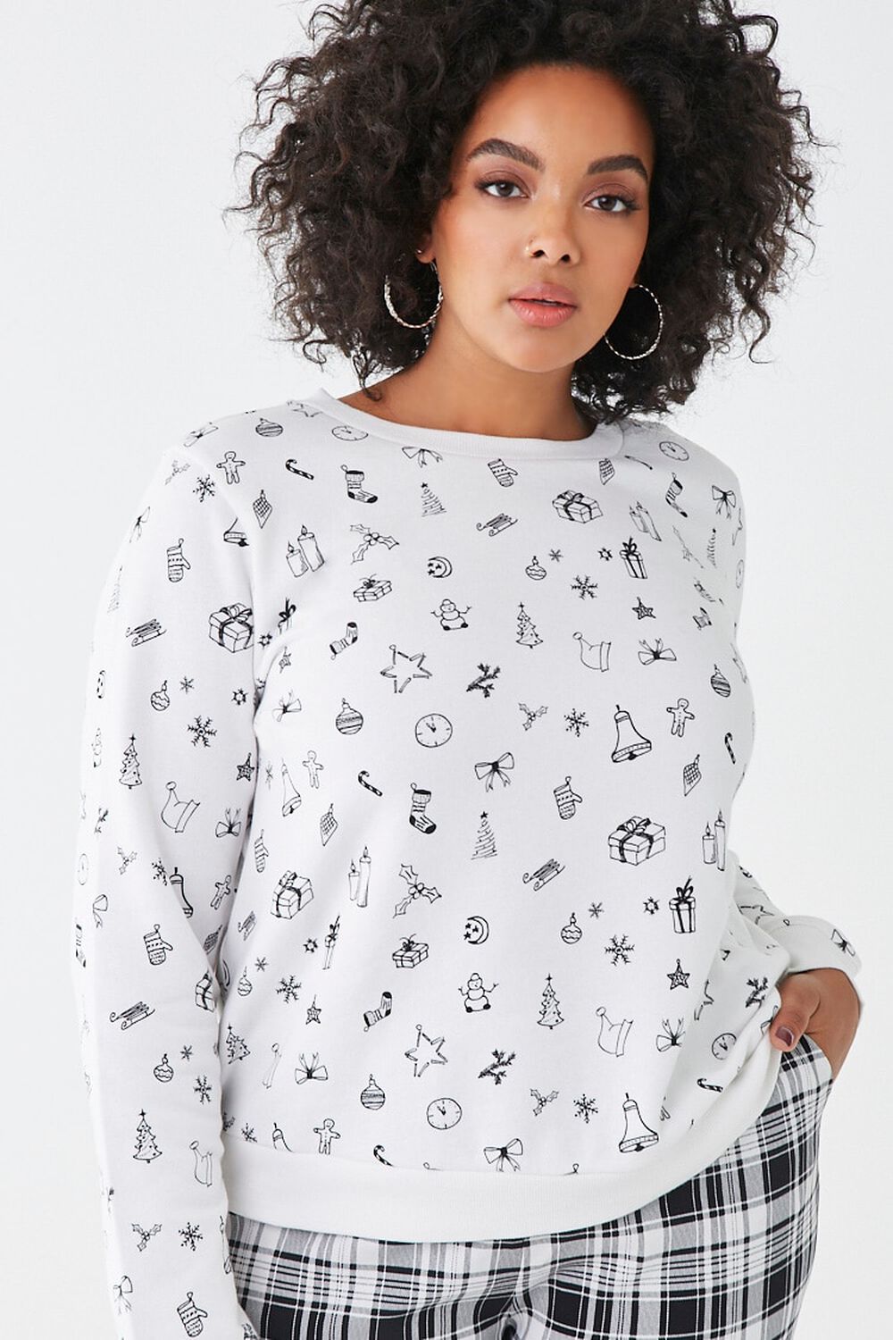 WHITE/BLACK Plus Size Christmas Print Sweatshirt, image 1