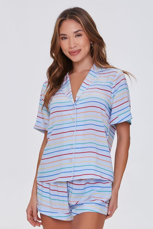 LIGHT BLUE/MULTI Striped Print Pajama Set, image 1