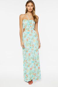 LIGHT BLUE/MULTI Floral Print Halter Maxi Dress, image 4