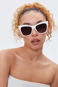 WHITE/GREY Ornate-Trim Cat-Eye Sunglasses, image 1