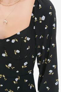BLACK/MULTI Floral Print Calf-Length Dress, image 5