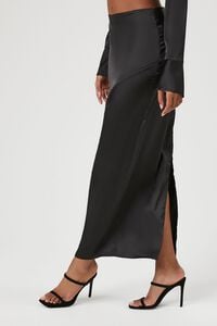 BLACK Satin Split-Hem Maxi Skirt, image 3