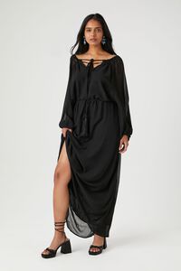 BLACK Organza Tassel Maxi Dress, image 1
