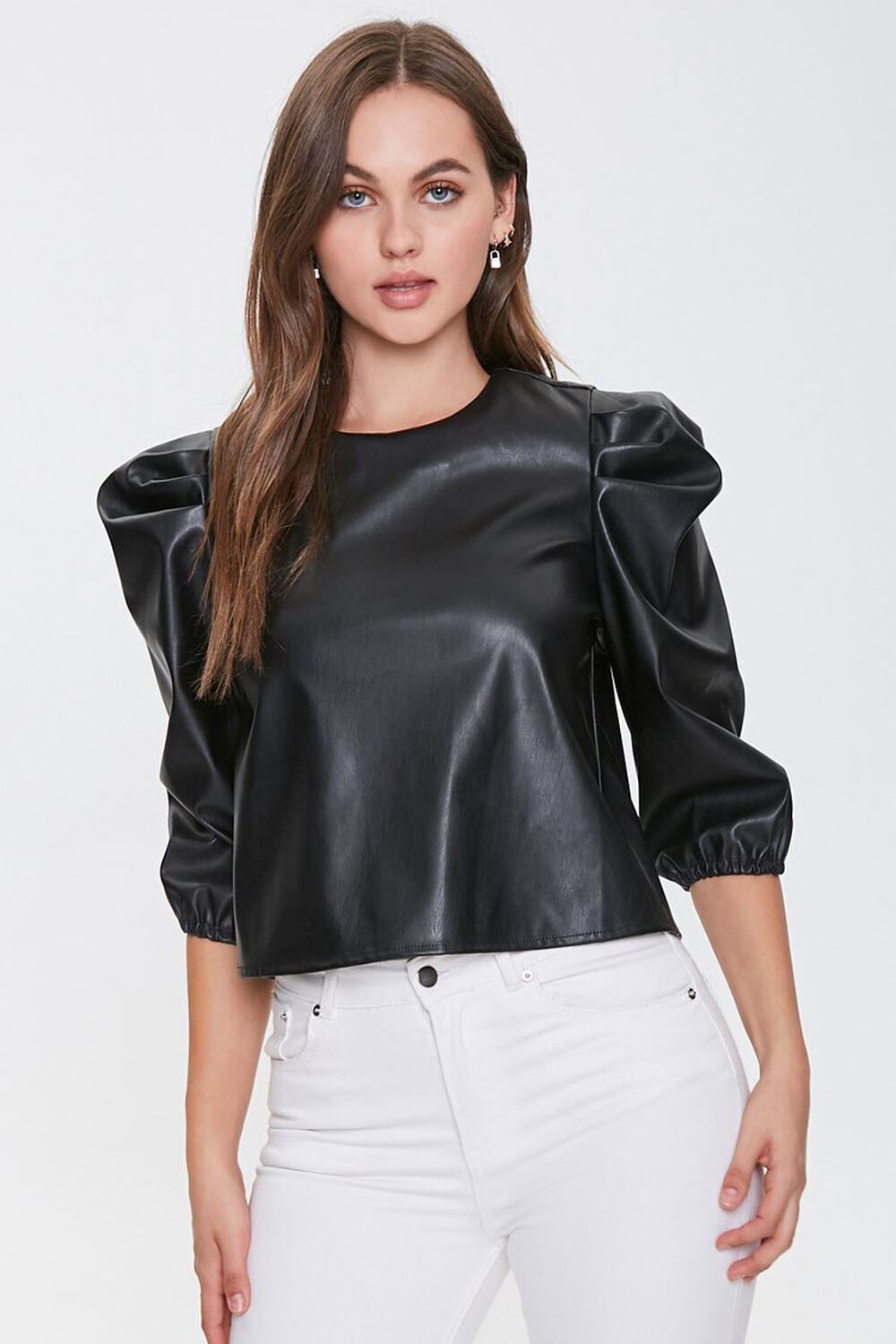 Faux Leather Pickup-Sleeve Top, image 1
