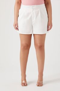 WHITE Plus Size Twill Mid-Rise Shorts, image 2