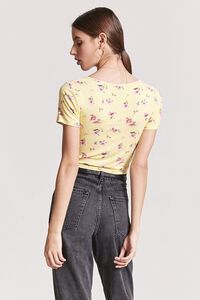 YELLOW/PINK Floral Twist-Front Crop Top, image 3
