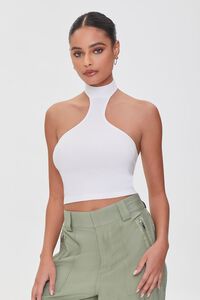 WHITE Cropped Halter Sweater Top, image 1