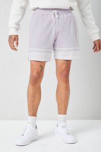 LAVENDER/WHITE French Terry Varsity-Striped Shorts, image 2