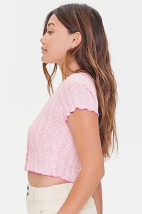 PINK Ribbed Button-Front Crop Top, image 2