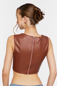 BROWN Faux Leather Crop Top, image 3