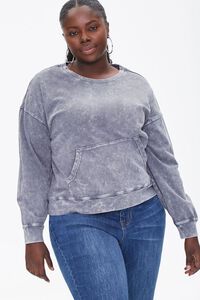 CHARCOAL Plus Size Oil Wash Pullover, image 1