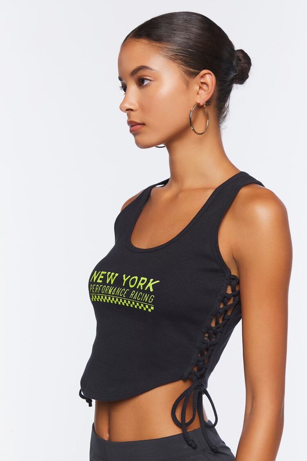 BLACK/NEON GREEN Lace-Up Graphic Tank Top, image 2