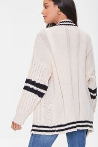 CREAM/BLACK Varsity-Striped Cardigan Sweater, image 3
