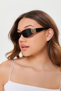 BLACK/BLACK Slim Rectangular Sunglasses, image 2