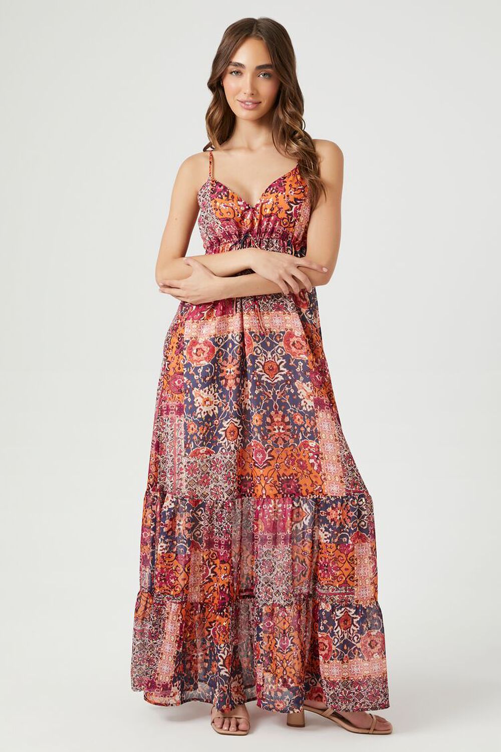 Ornate Floral Print Cami Maxi Dress