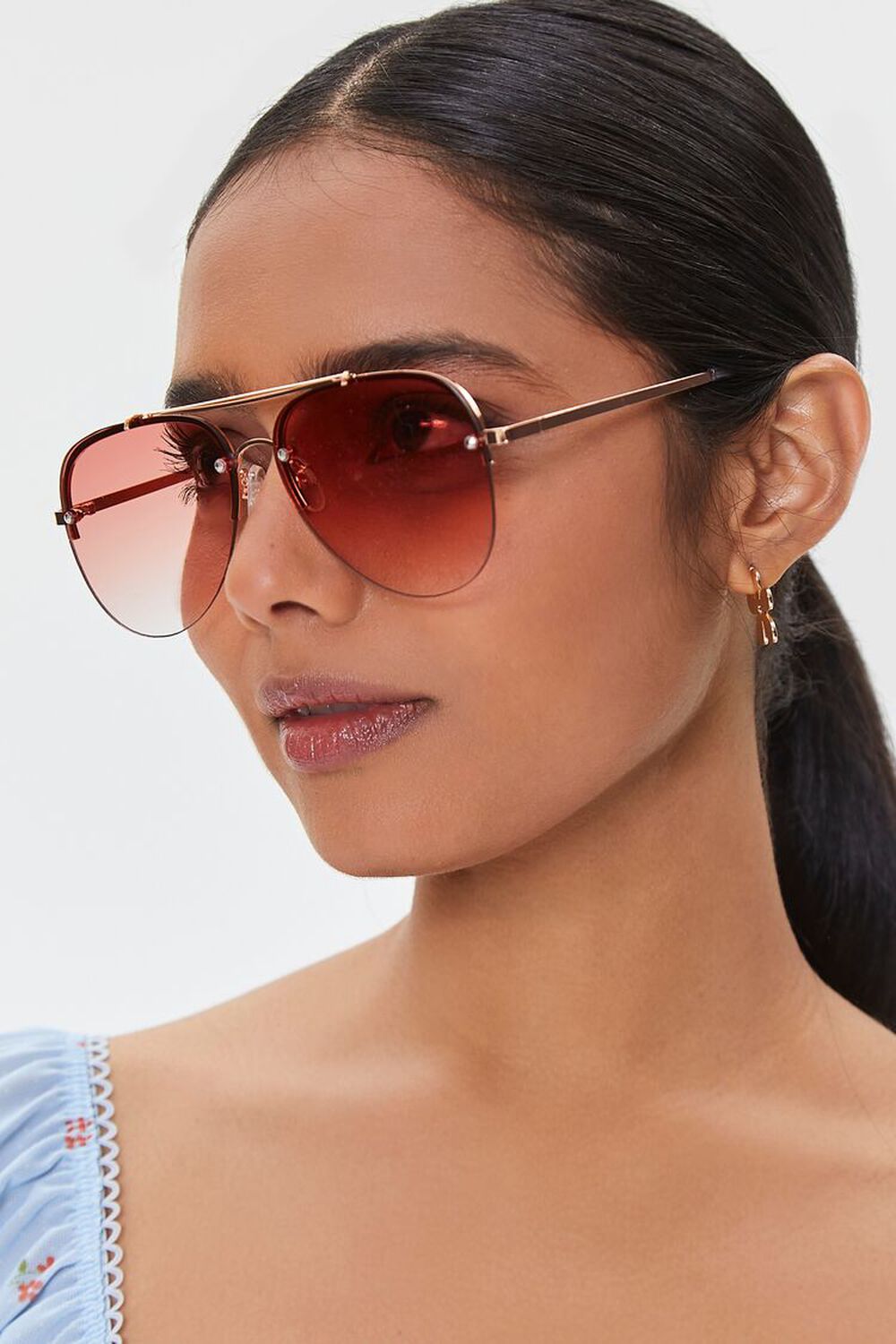 ROSE GOLD/PINK Studded Aviator Sunglasses, image 1
