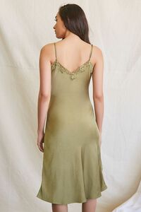 LIGHT OLIVE Satin Lace-Trim Slip Dress, image 3