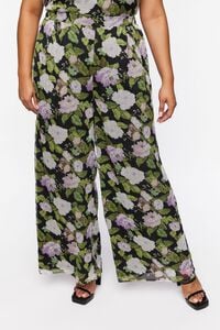 BLACK/MULTI Plus Size Floral Print Top & Pants Set, image 6