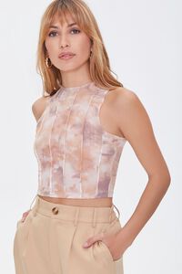 TAUPE/MULTI Cropped Tie-Dye Tank Top, image 1