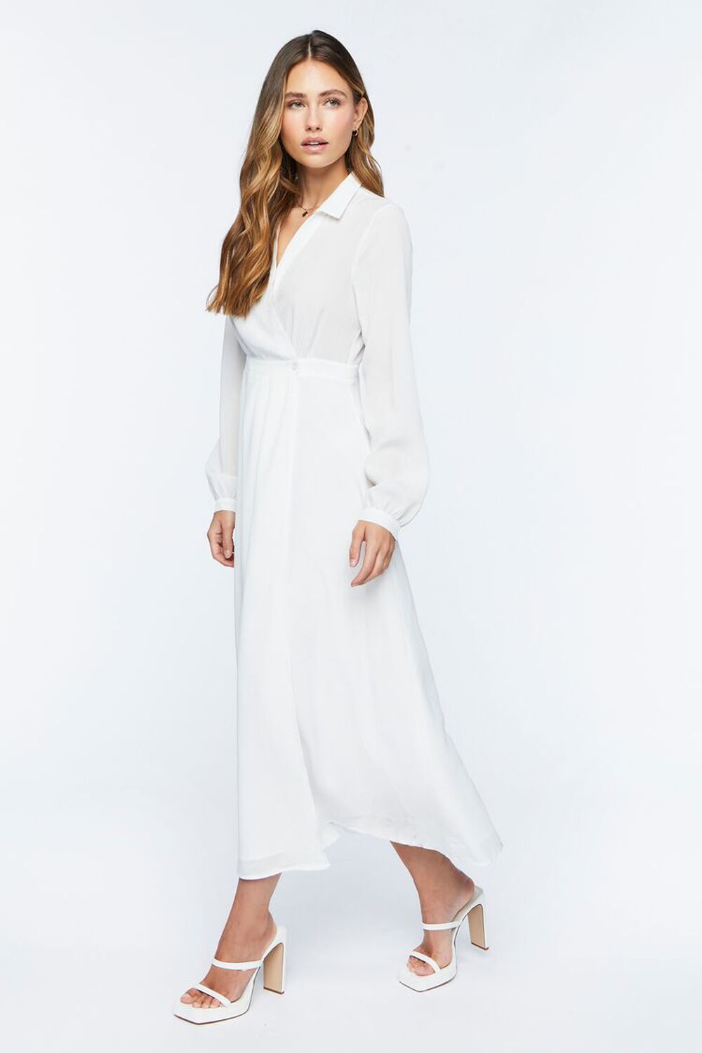 WHITE Collared Wrap Maxi Dress, image 2
