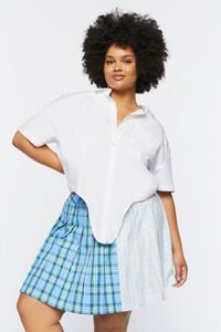 BLUE/MULTI Plus Size Reworked Plaid Mini Skirt, image 1