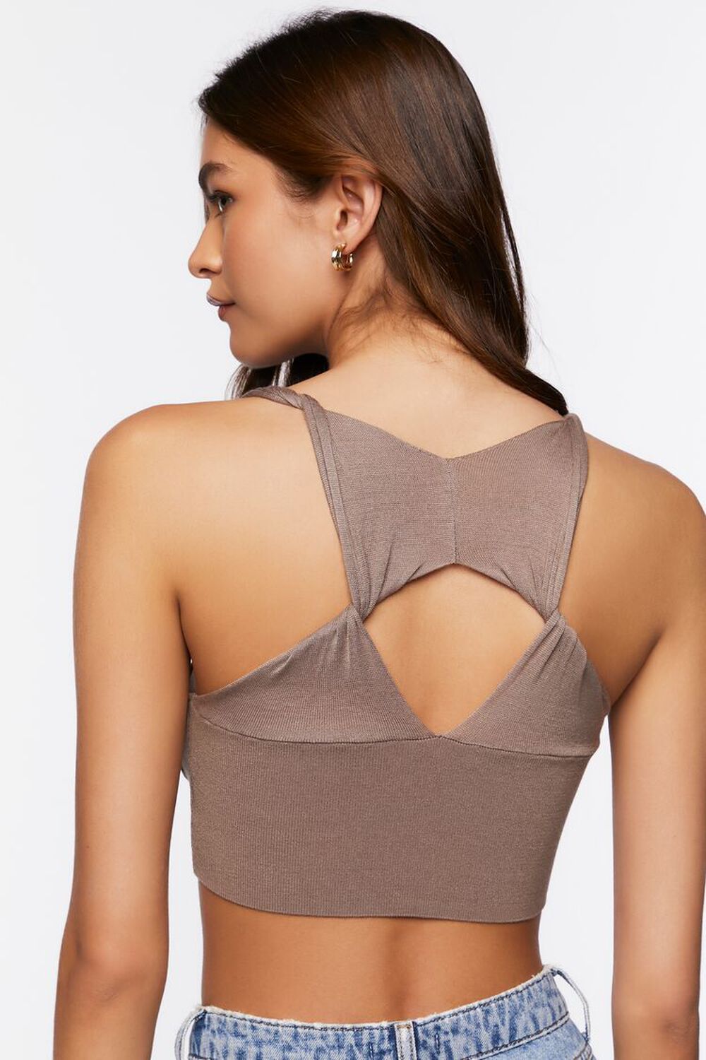 TAUPE Twisted Cutout Crop Top, image 3