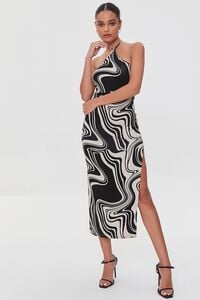 BLACK/TAUPE Marble Print Halter Midi Dress, image 4